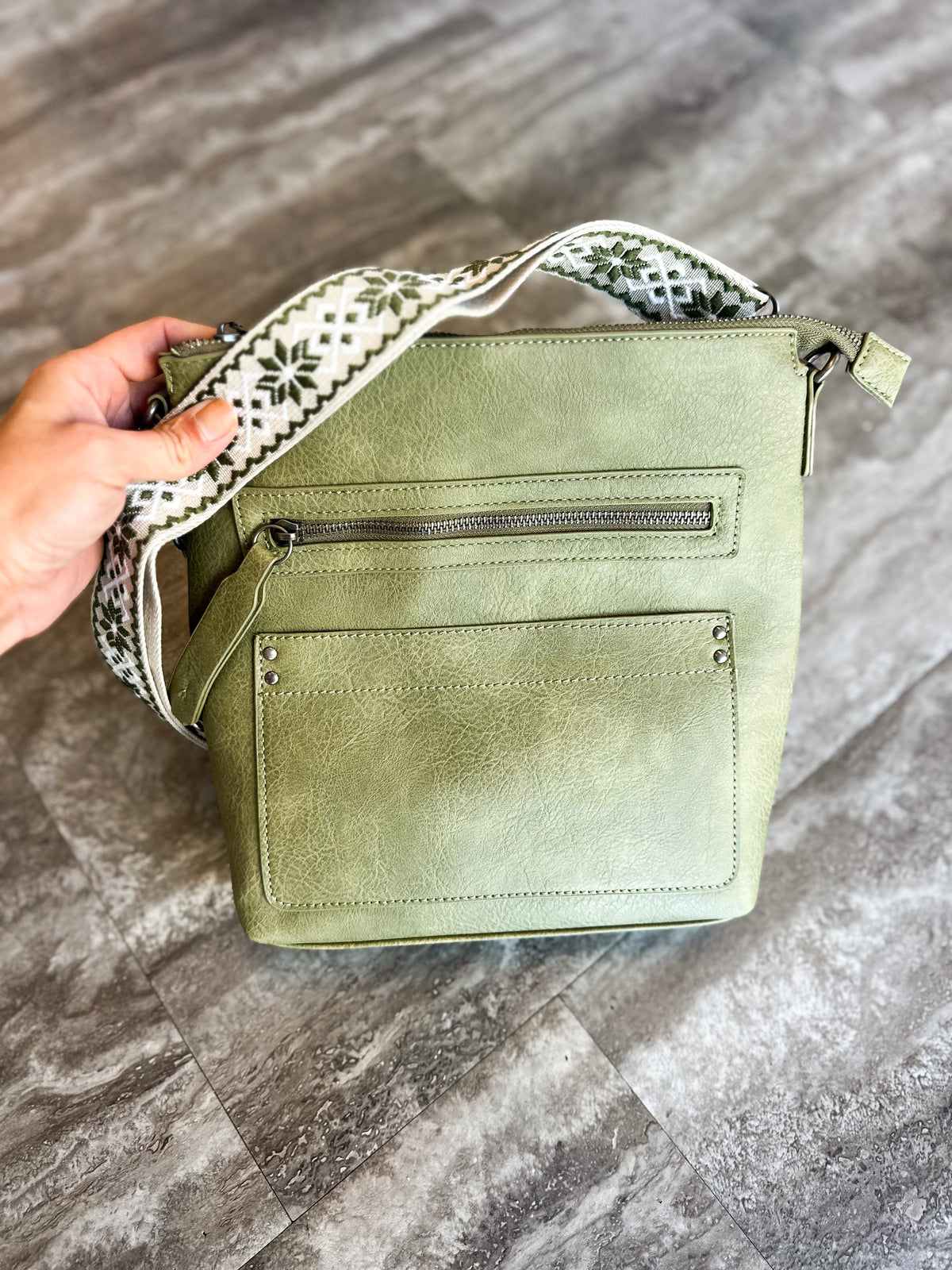 Tracey Tassel Stitch Crossbody Bag (Olive)
