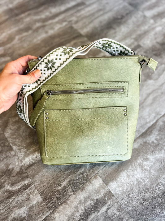 Tracey Tassel Stitch Crossbody Bag (Olive)