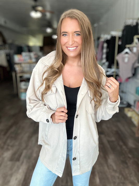 Sweet Love Fleece Shacket - Sand