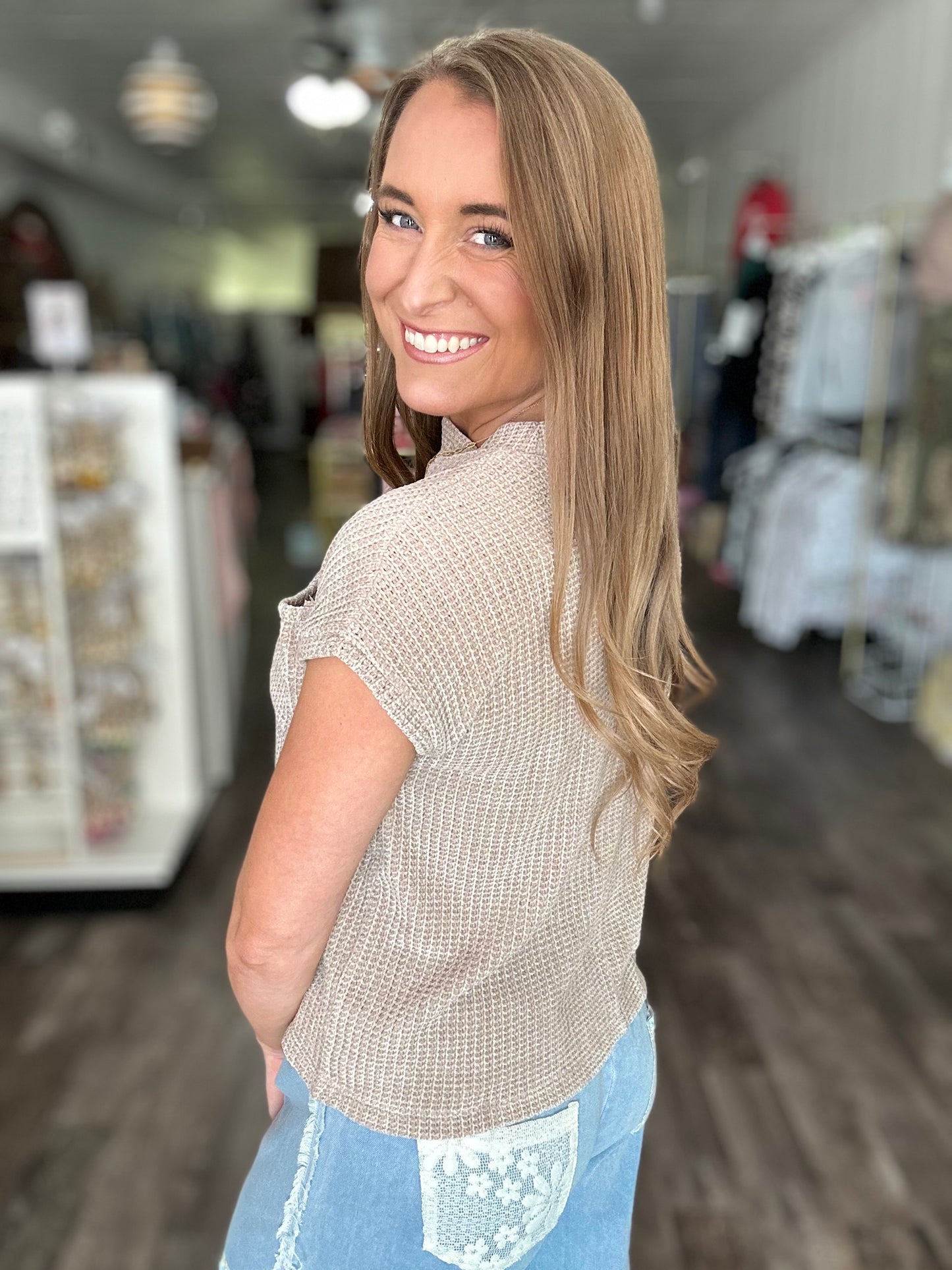 Socially Sweet Chenille Sweater Top (Khaki)