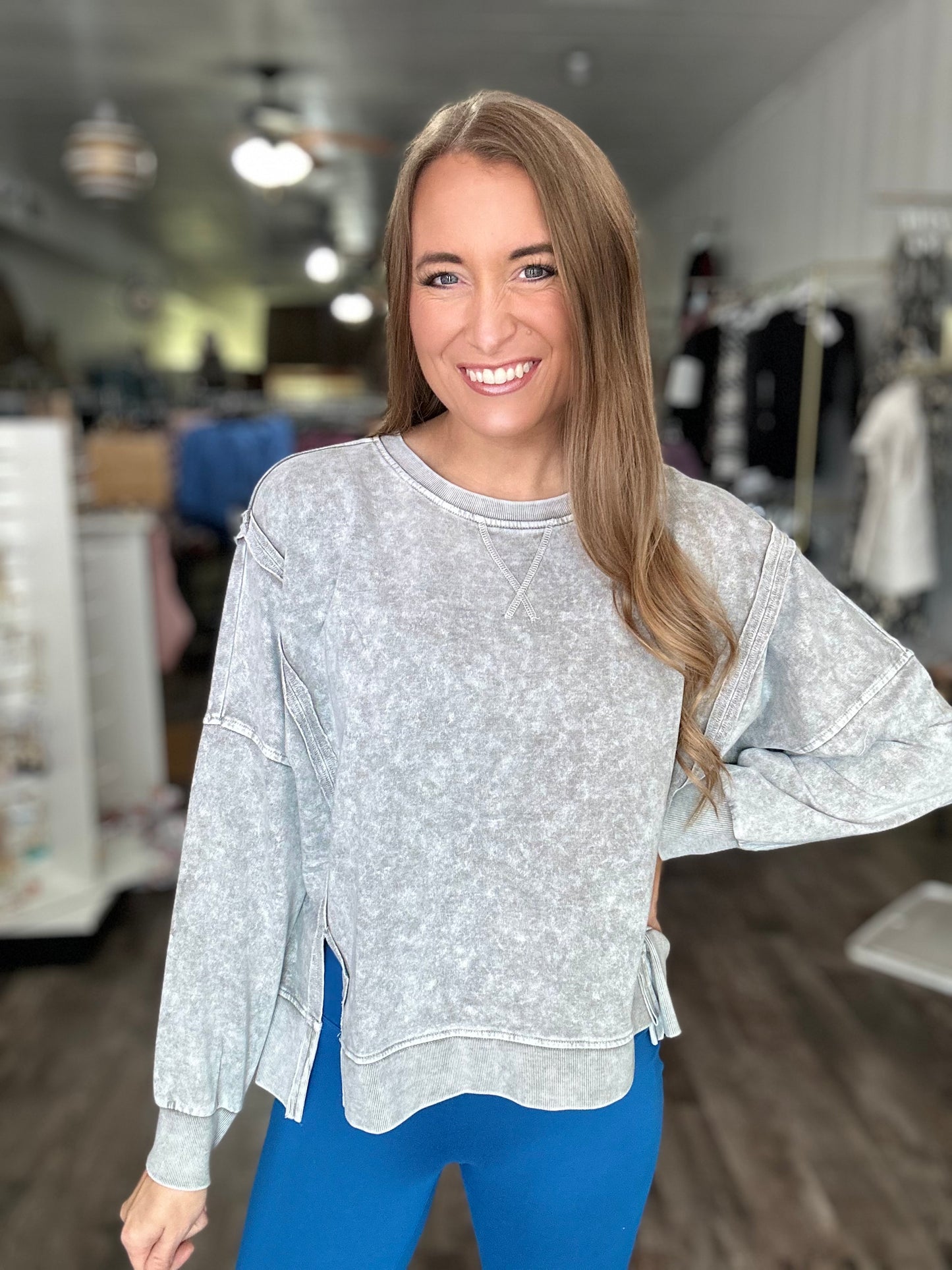 Keep It Going Washed Pullover (Grey)