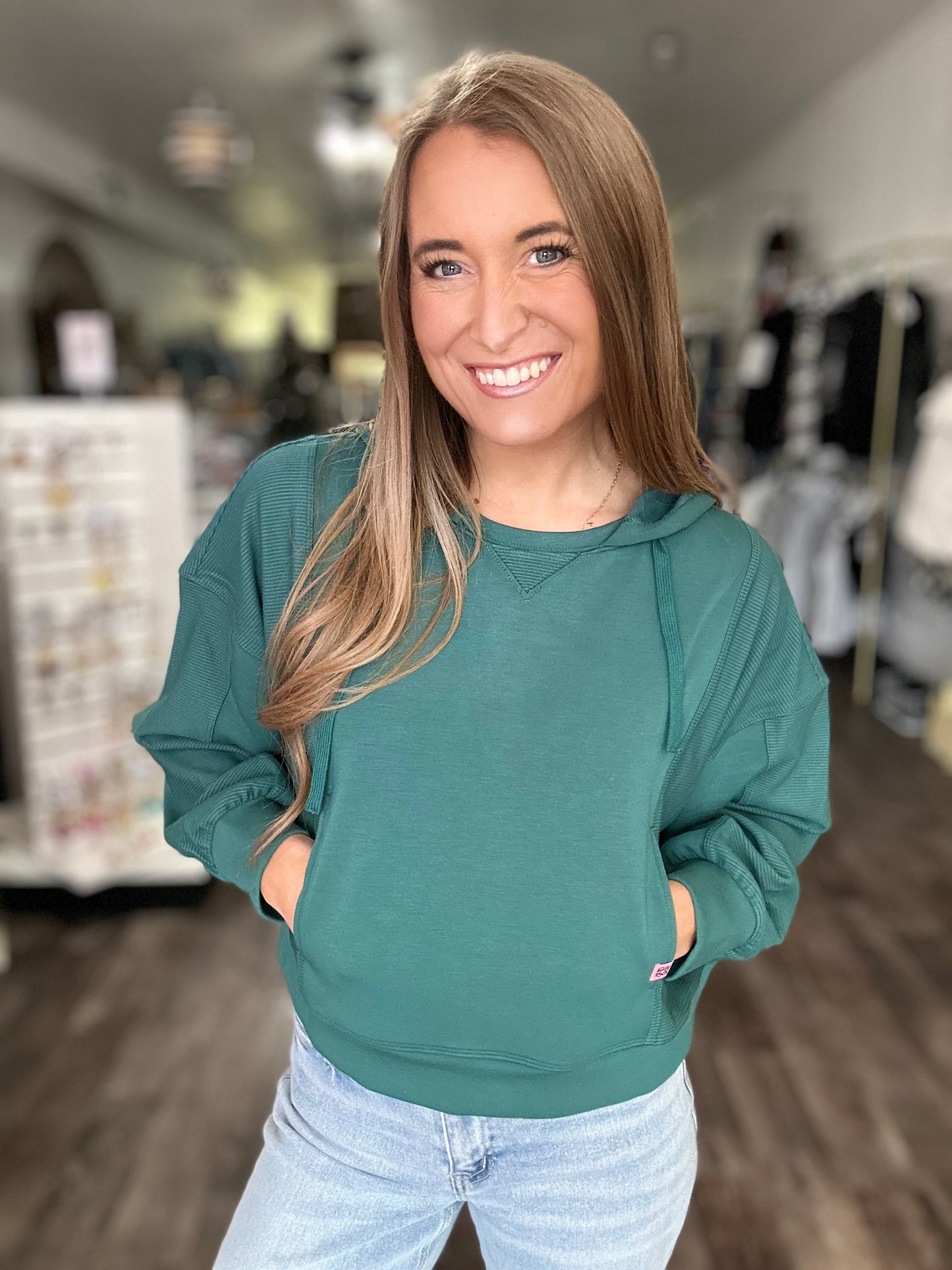 Parker Hooded Contrast Pullover (Jade) - Simply Southern