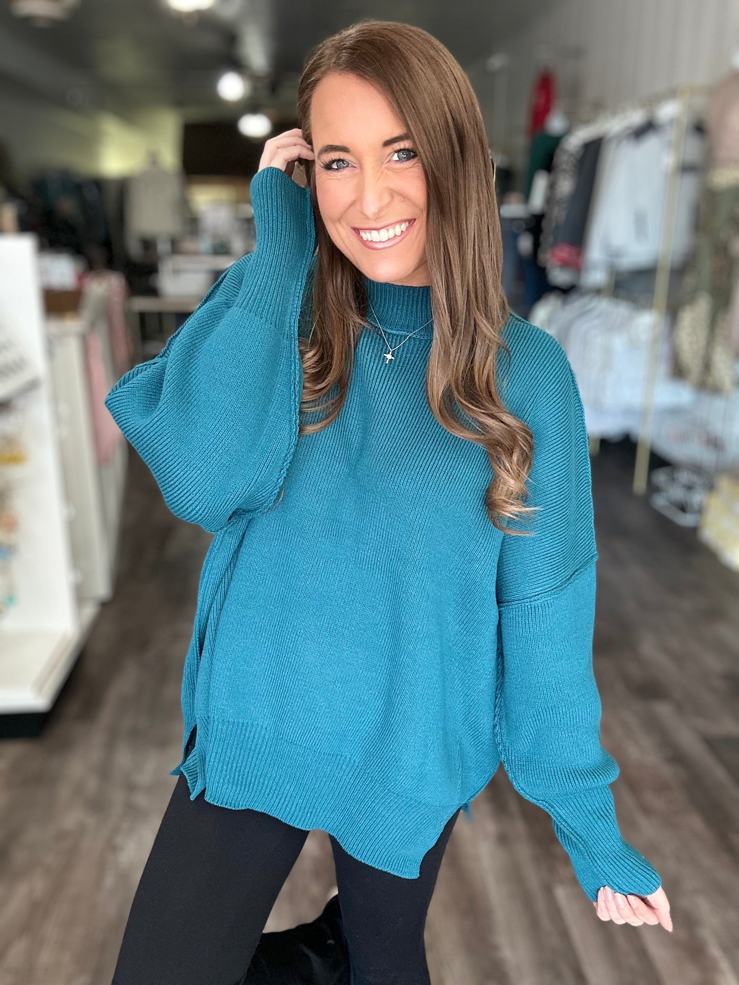 Daydreamer Oversized Mock Neck Sweater - Jade