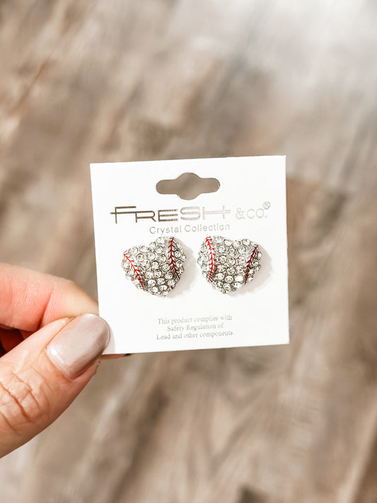 Sparkly Baseball Heart Studs