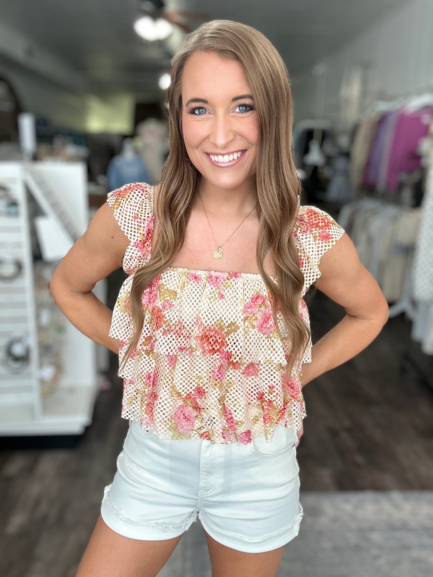 This is It Floral Mesh Tiered Top