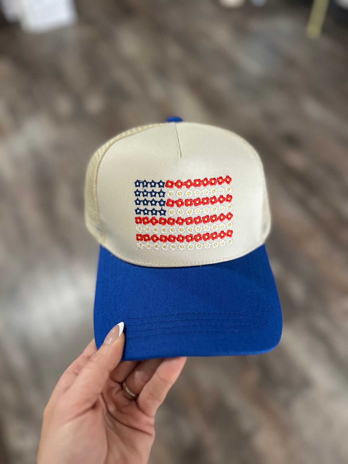 Embroidered Flag Hat (Blue)