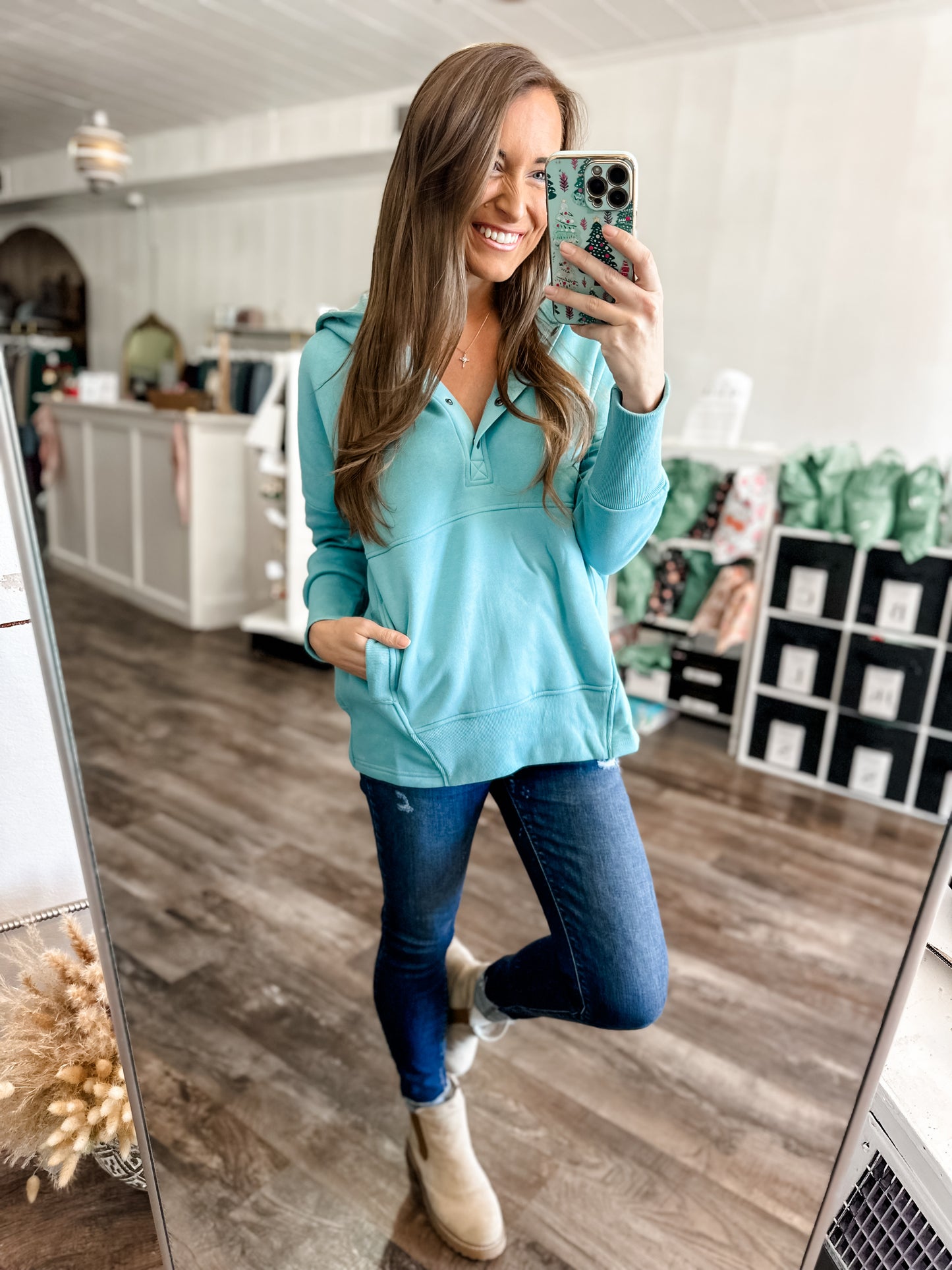 Sweet & Cozy Hooded Pullover (Teal)