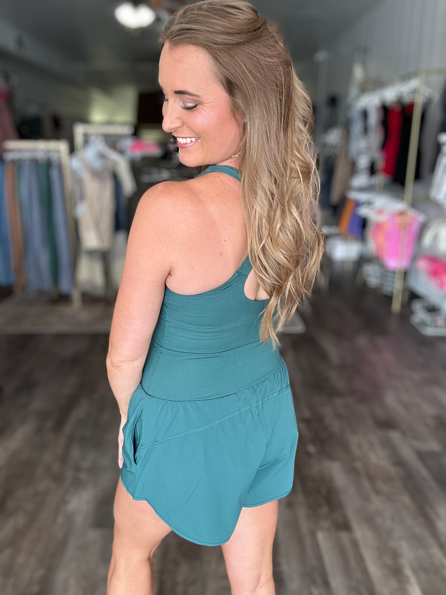 Give Me More Romper - Hunter Green