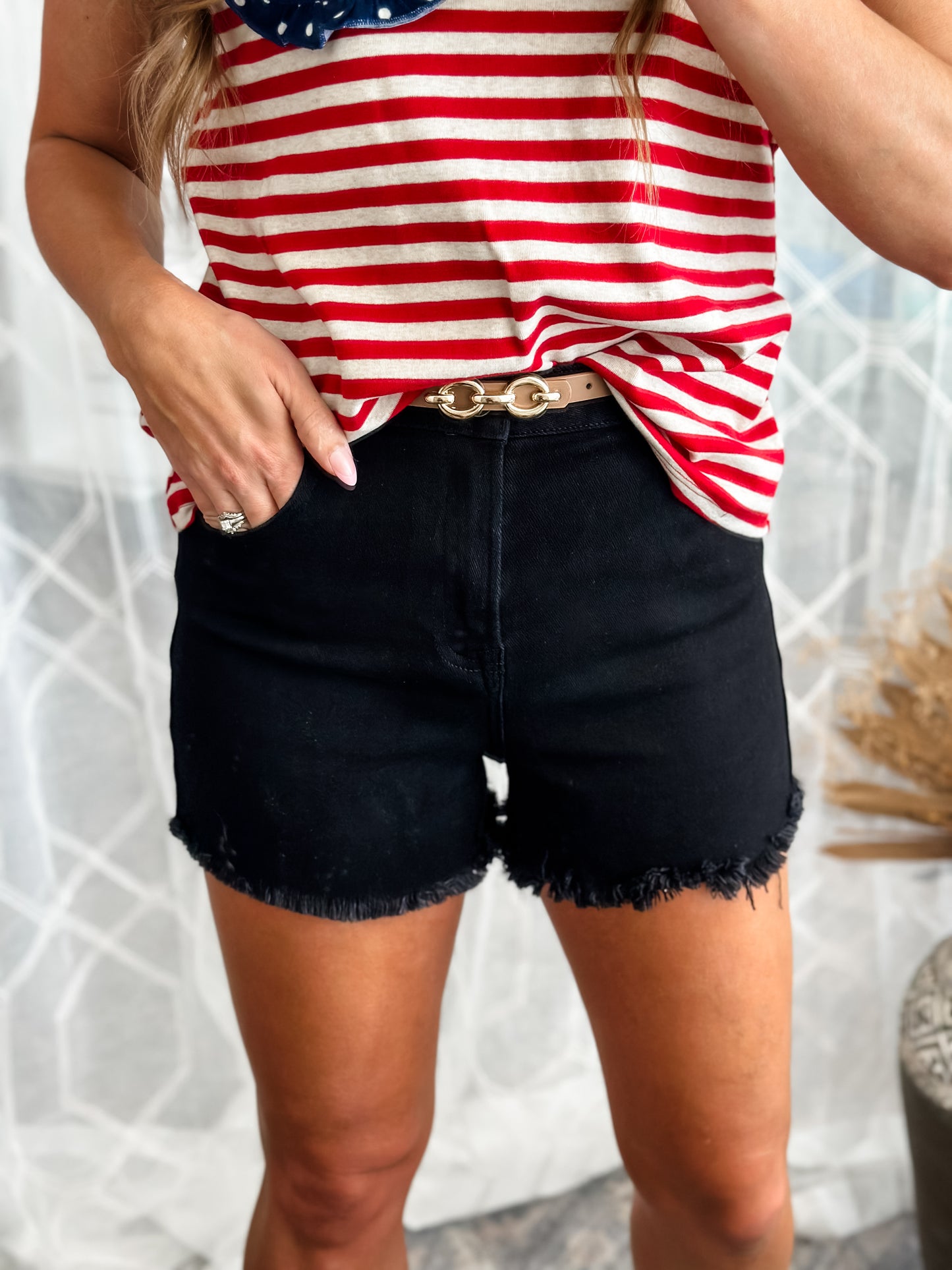 Darla Frayed Hem Black Denim Shorts