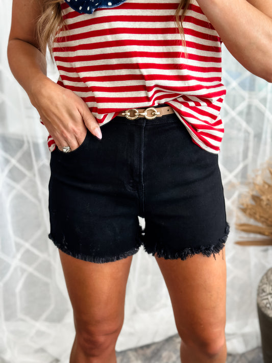 Darla Frayed Hem Black Denim Shorts