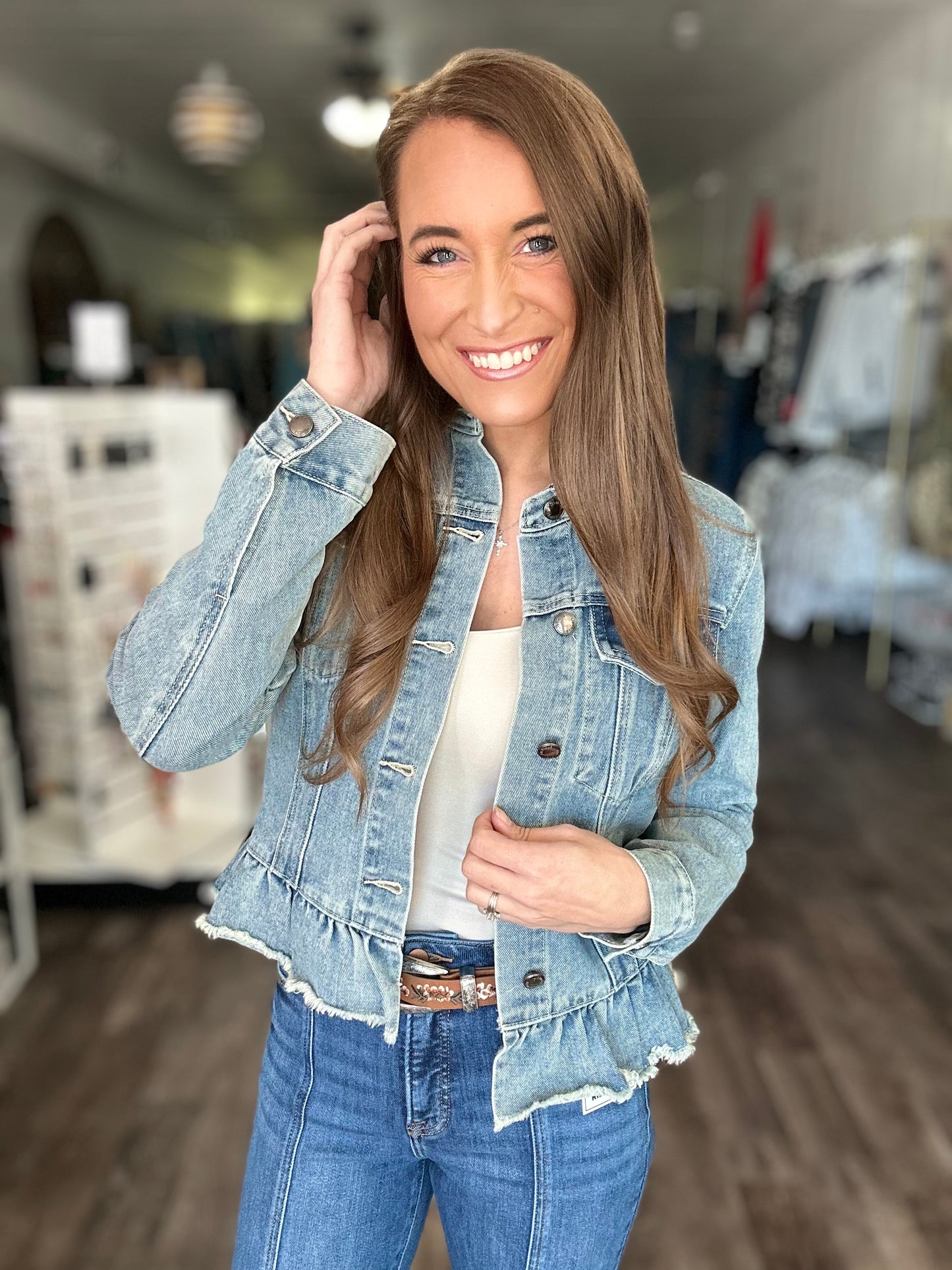 Sunny Days Ruffle Hem Denim Jacket