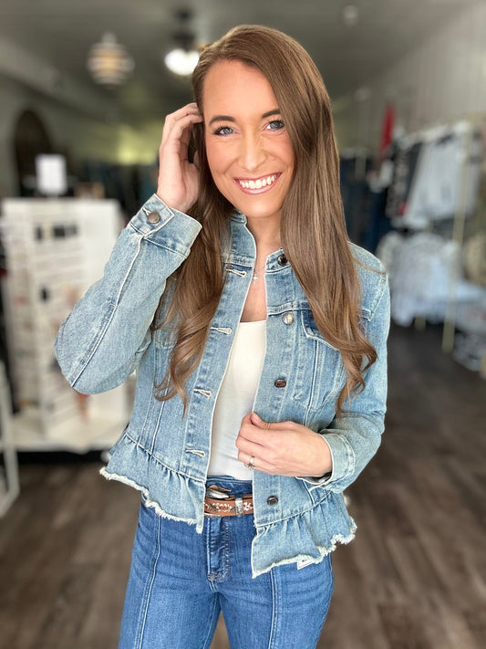 Sunny Days Ruffle Hem Denim Jacket