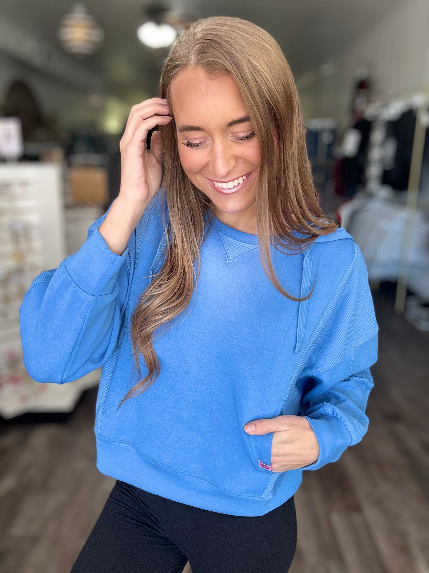 Parker Hooded Contrast Pullover (Marine) - Simply Southern