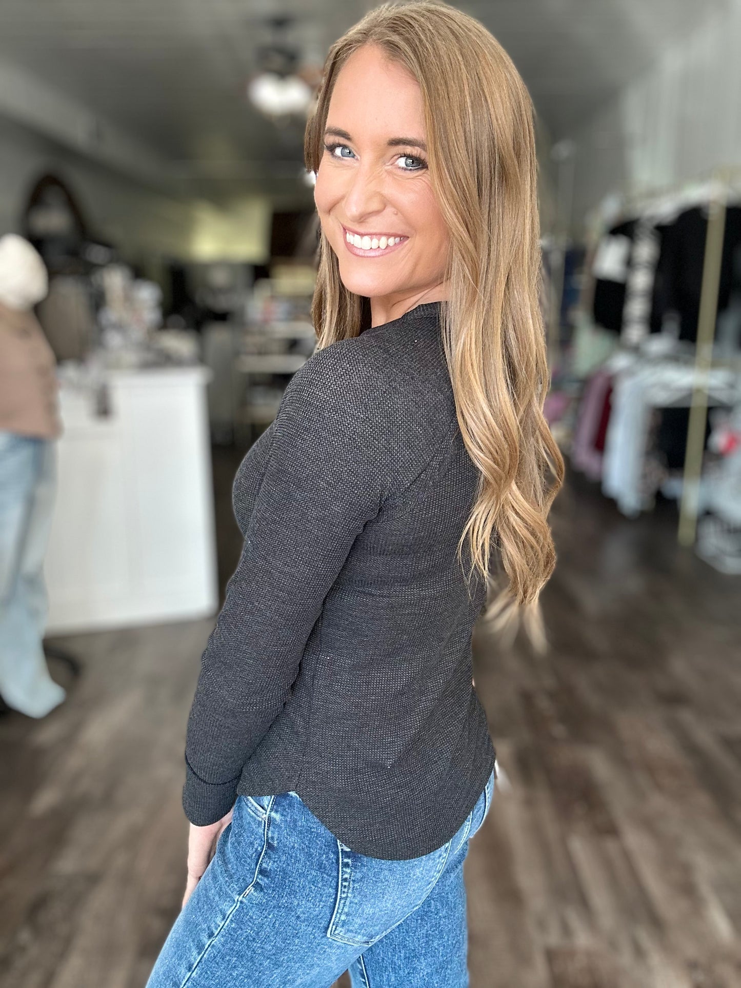 Always Around Waffle Knit Top - Black