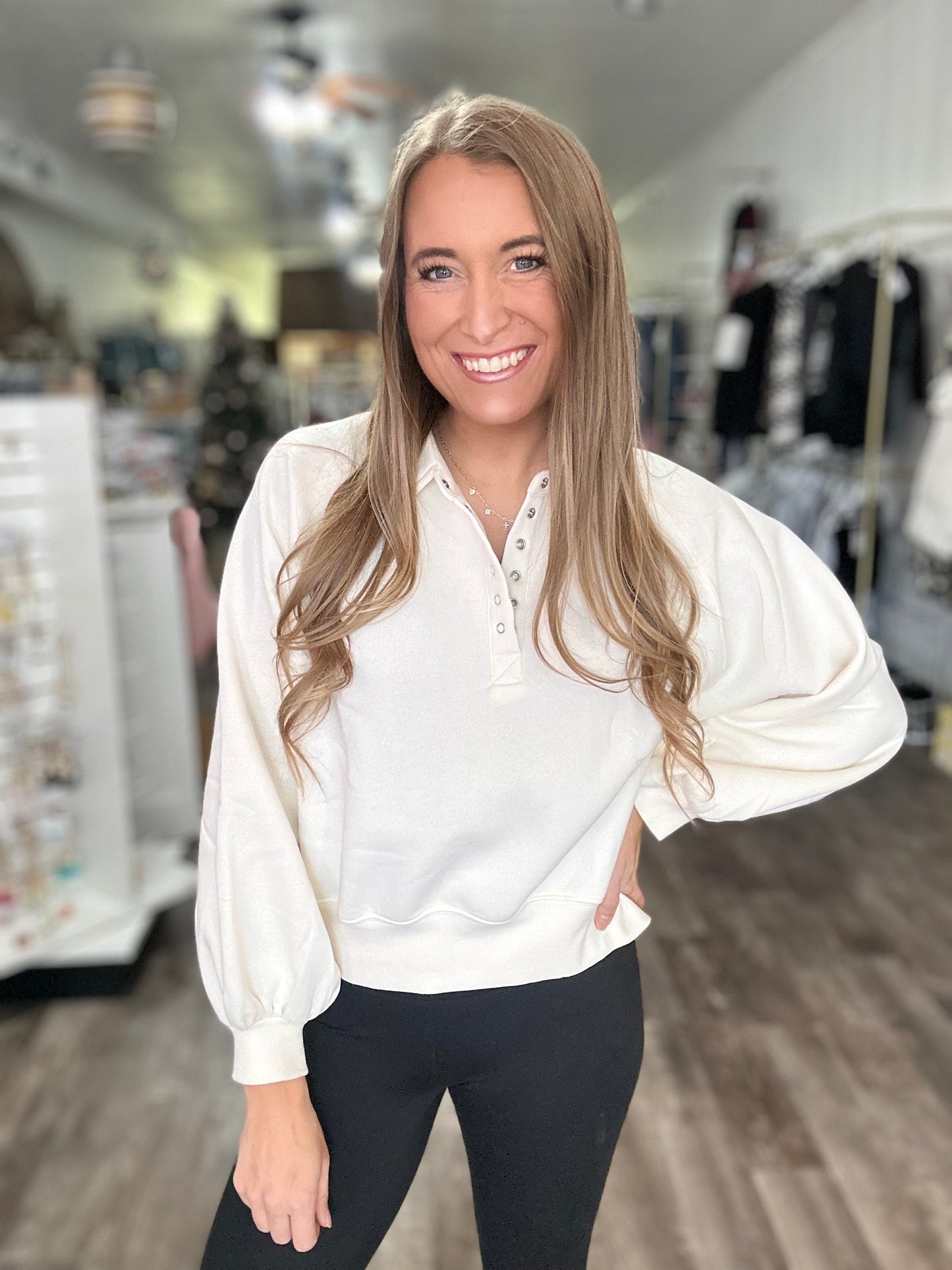 Becca Button Pullover (Pearl) - Simply Southern