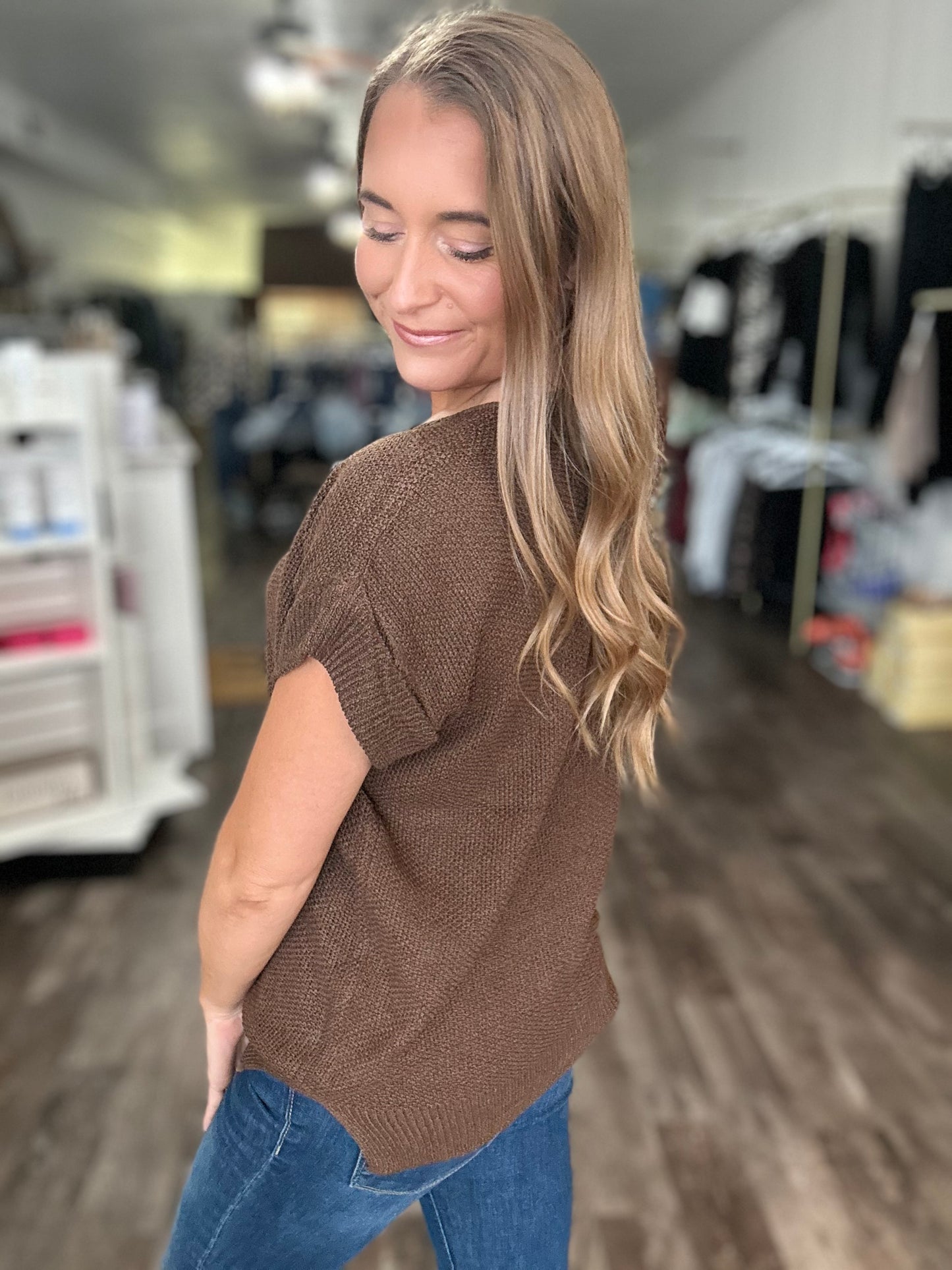 Hidden Gem Sweater Top - Brown