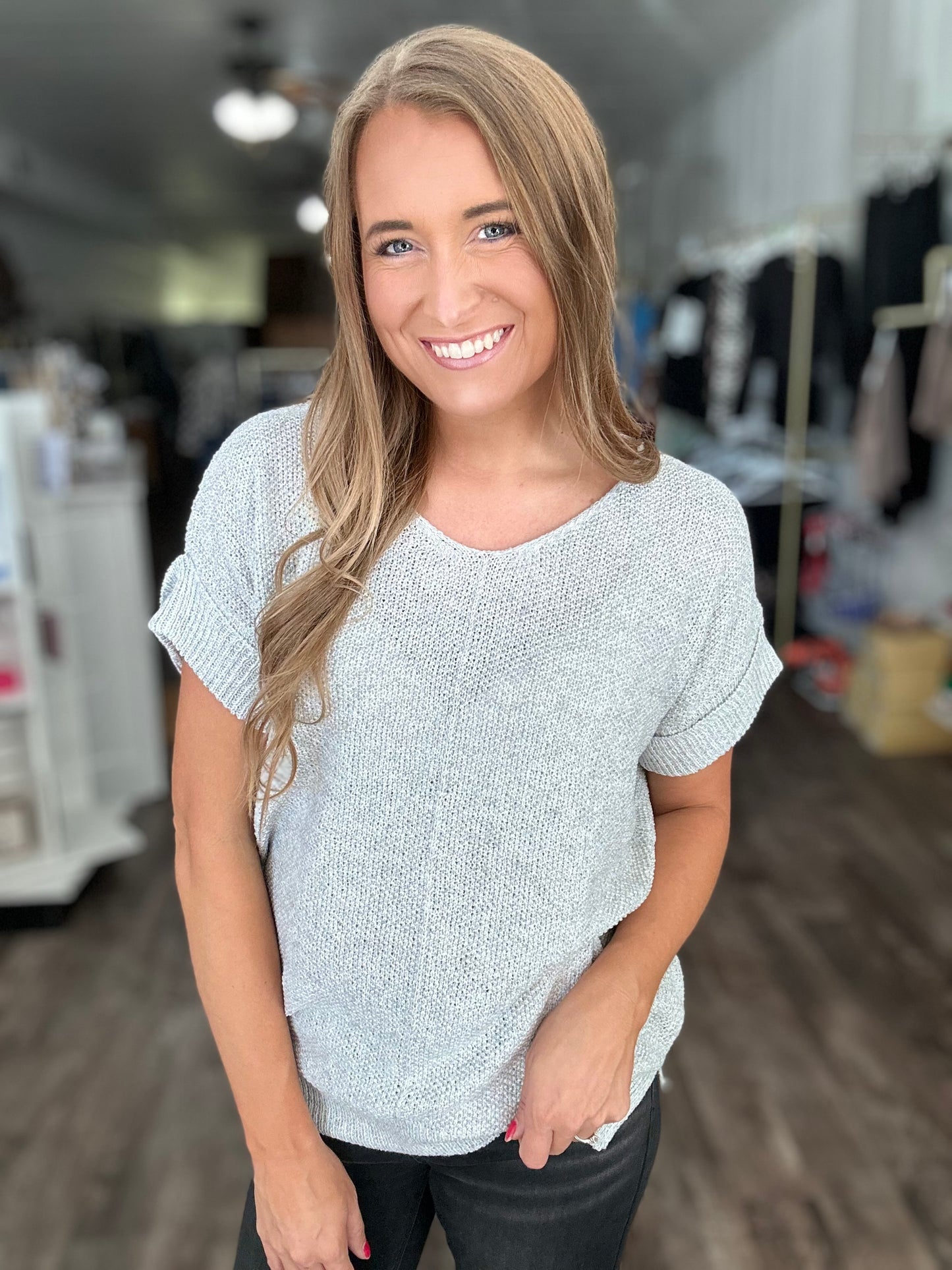 Hidden Gem Sweater Top - Grey