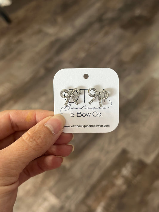 Sparkle Bow Studs - Silver