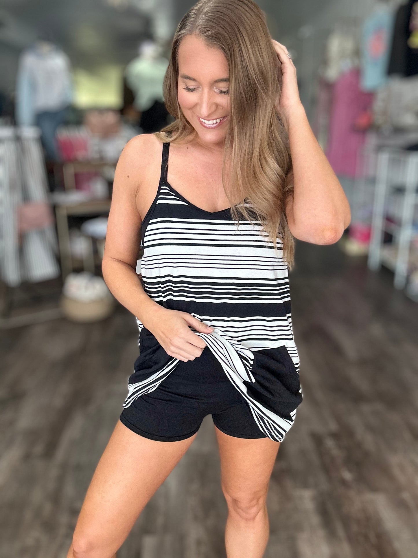 Don’t Walk Away Striped Romper/Dress - Black