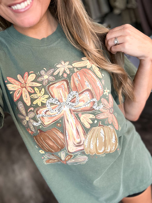 Fall Floral Cross Graphic Tee