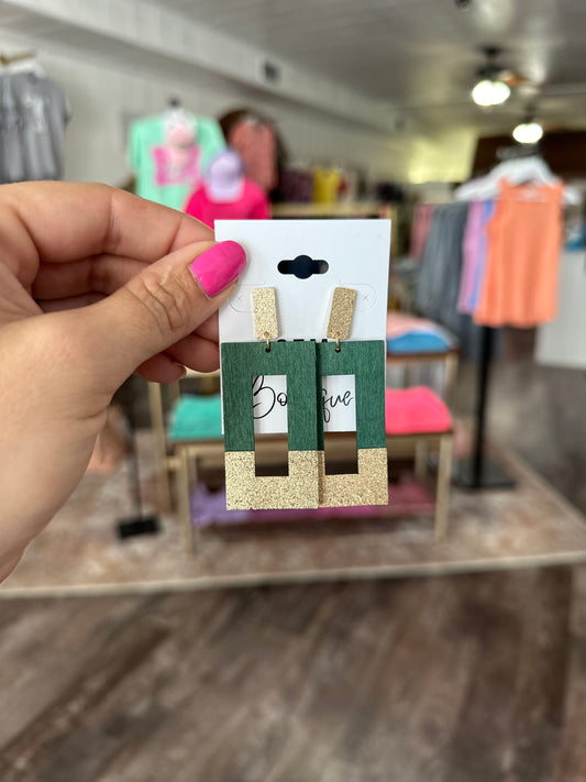 Green/Gold Wooden Earrings