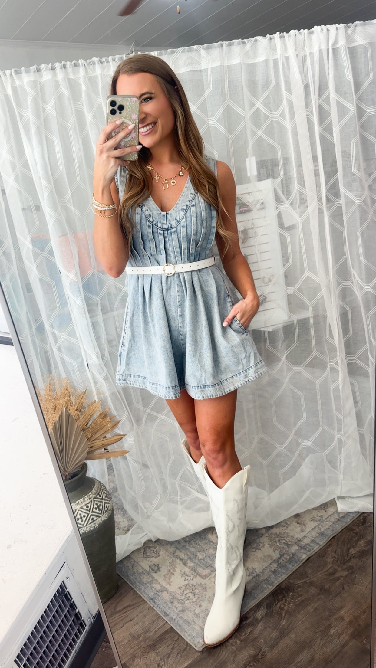 Country Nights Pleated Denim Romper
