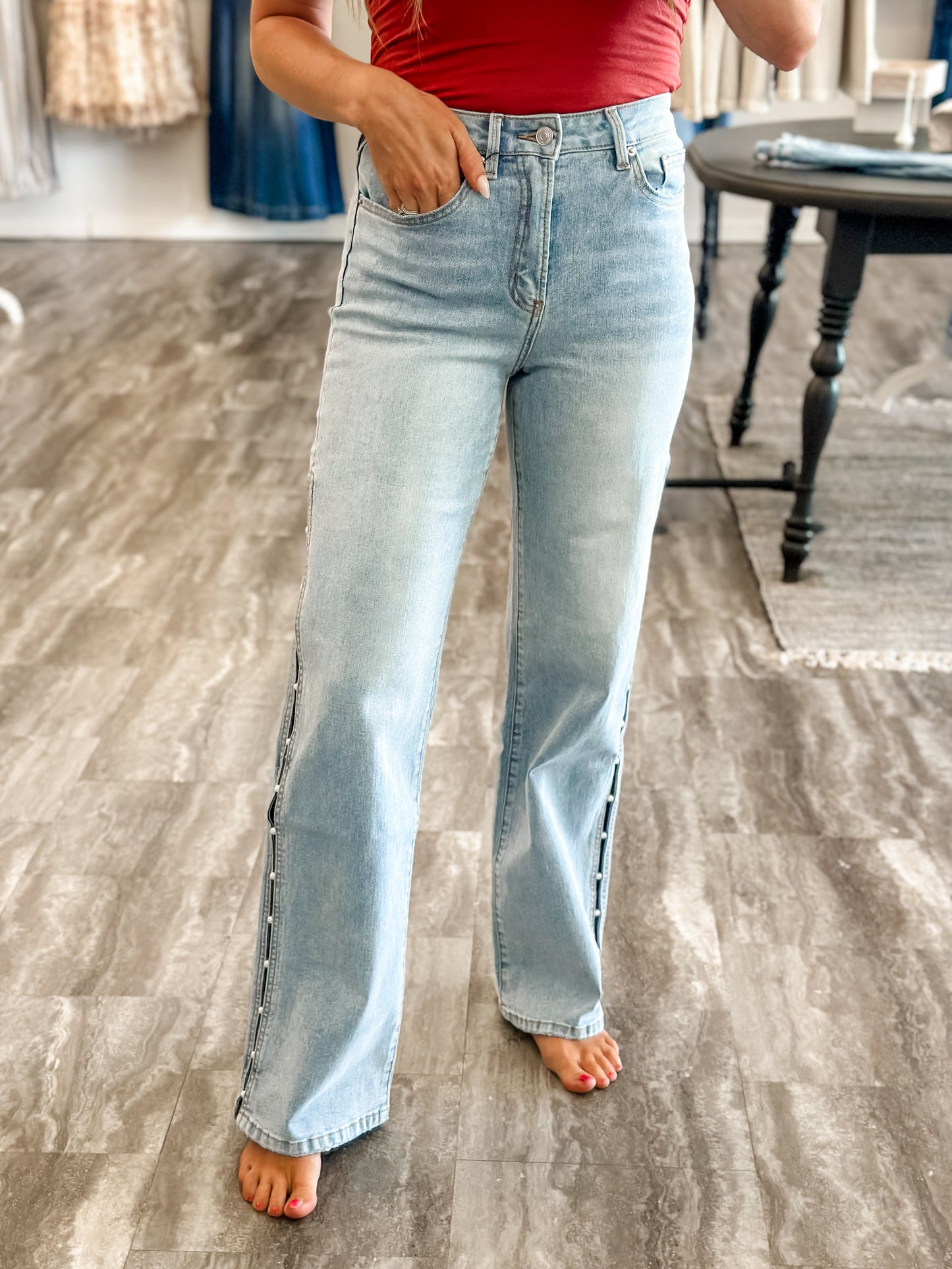 Aurora Pearl Beaded Denim