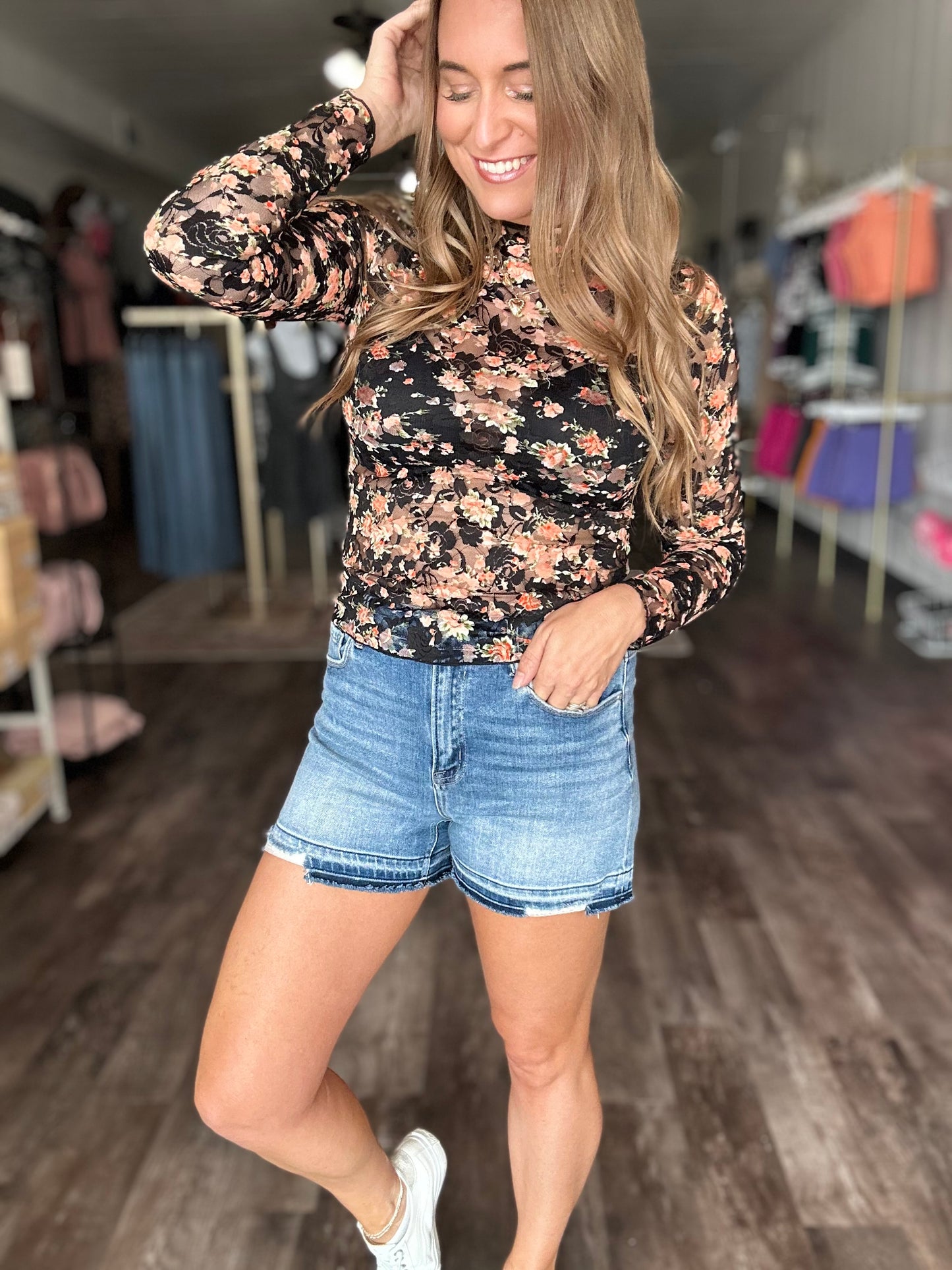 Pauline Distressed Hem High Rise Shorts