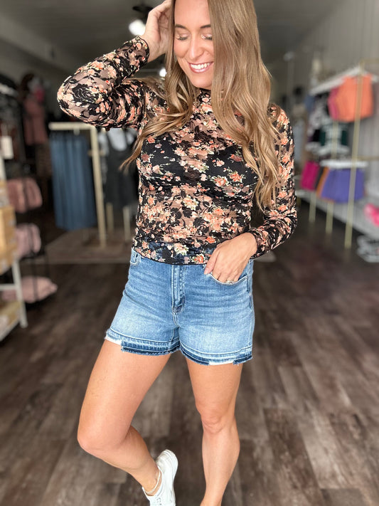 Pauline Distressed Hem High Rise Shorts