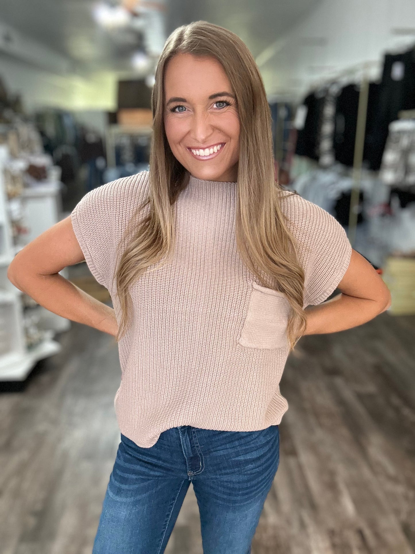 On My Mind Short Sleeve Sweater Top - Light Mocha