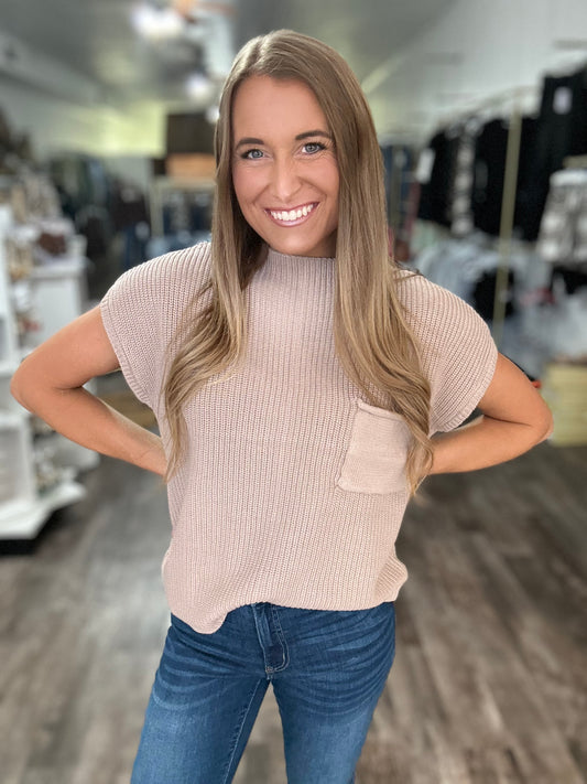 On My Mind Short Sleeve Sweater Top - Light Mocha