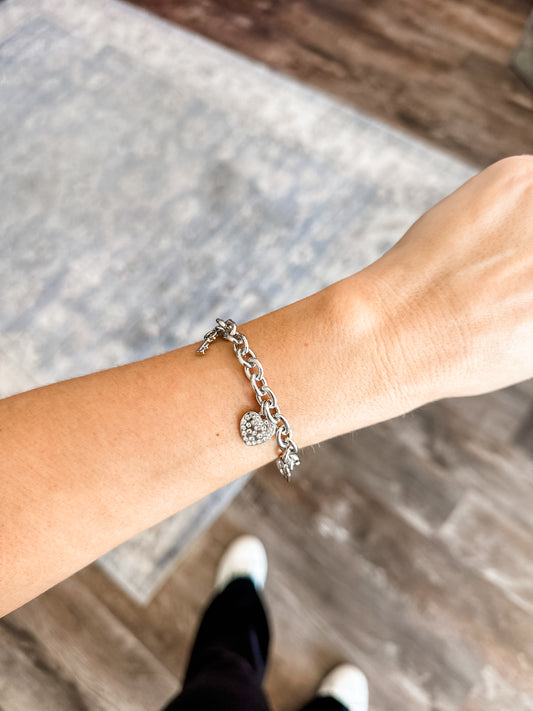 Heart & Key Bracelet (Silver)