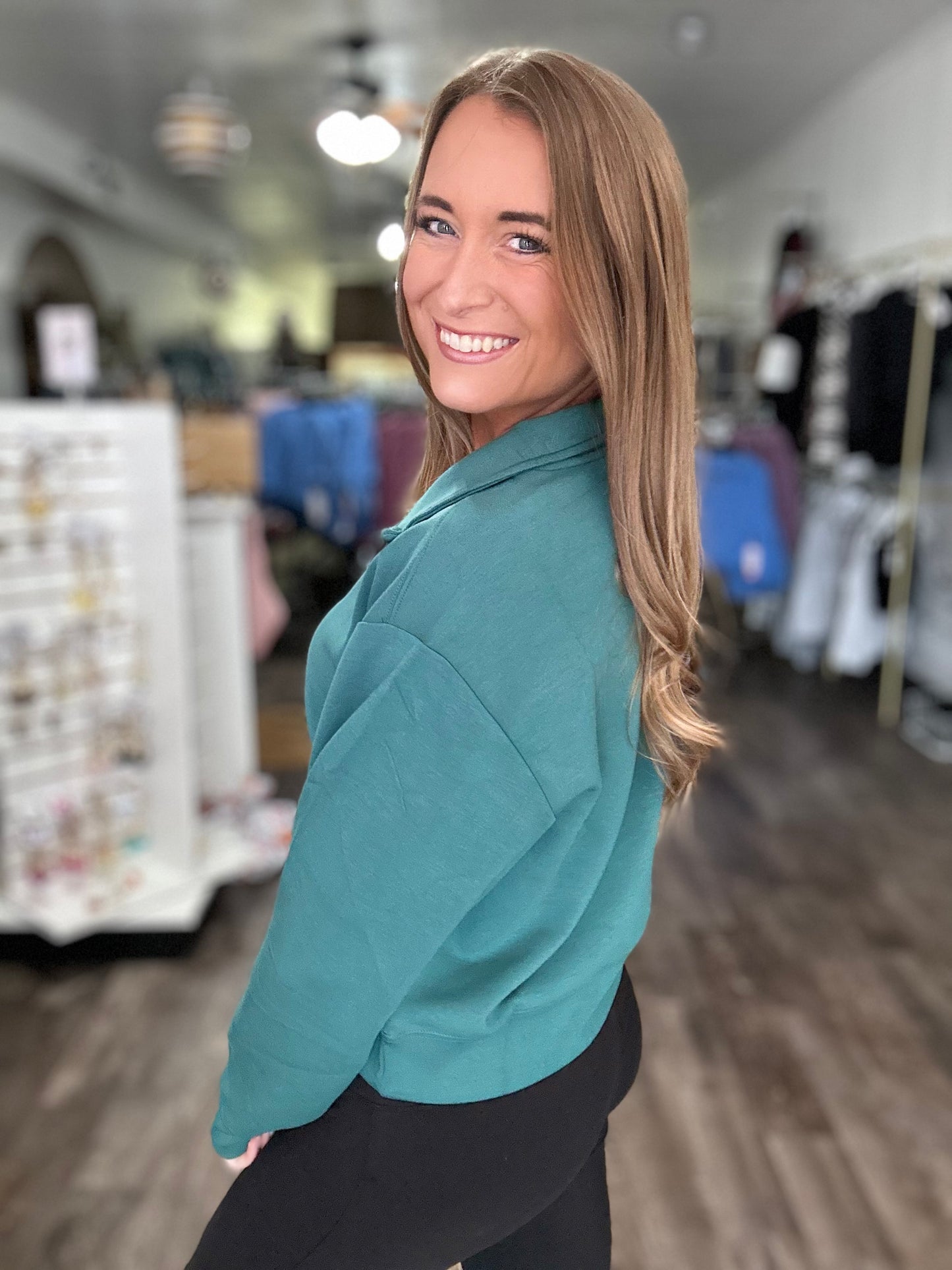 Ellie Quarter Zip (Jade) - Simply Southern