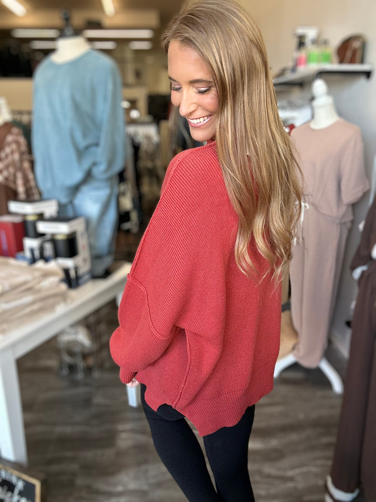 Daydreamer Oversized Mock Neck Sweater - Rust