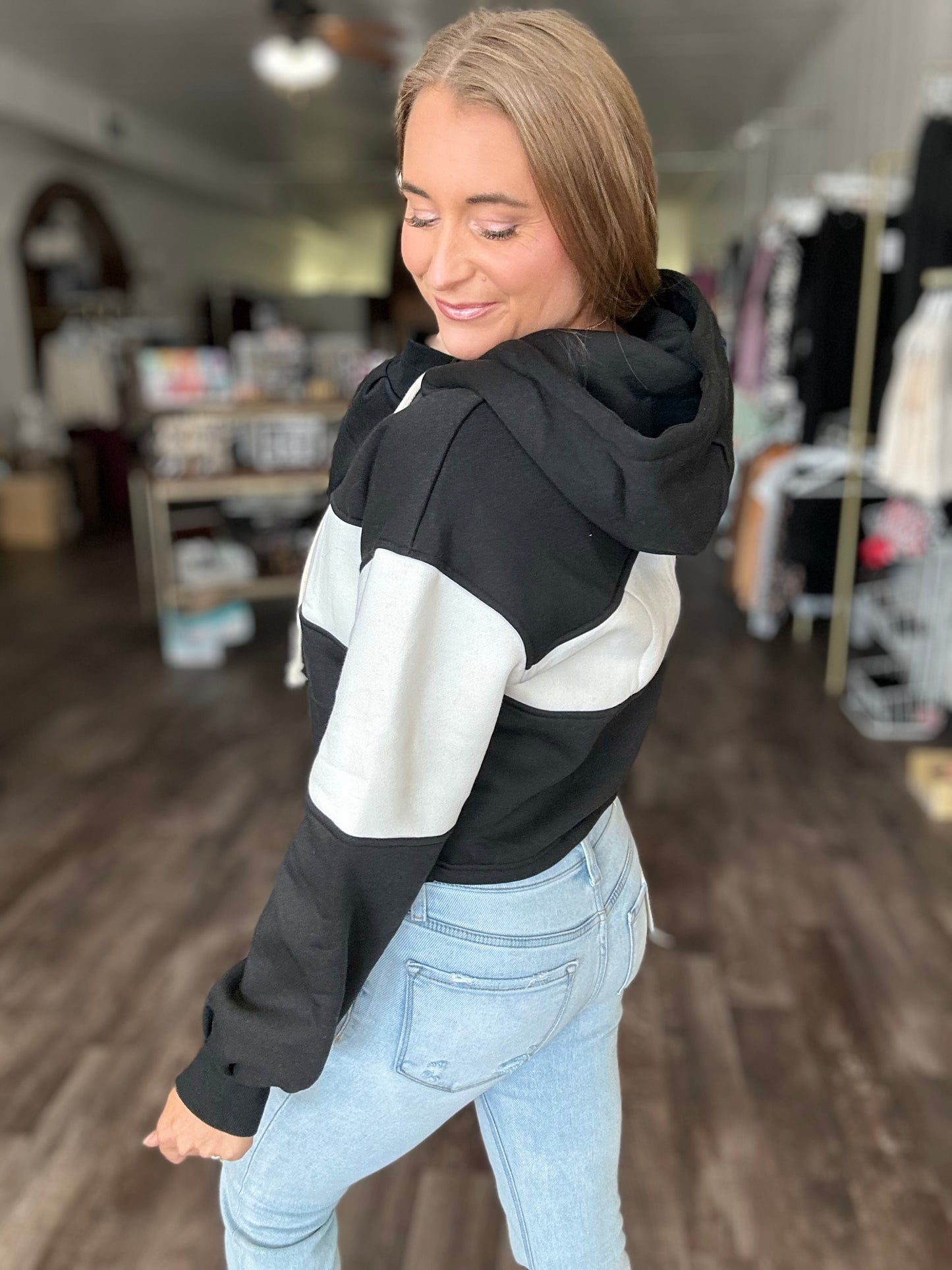 One Step Ahead Colorblock Hoodie - Black