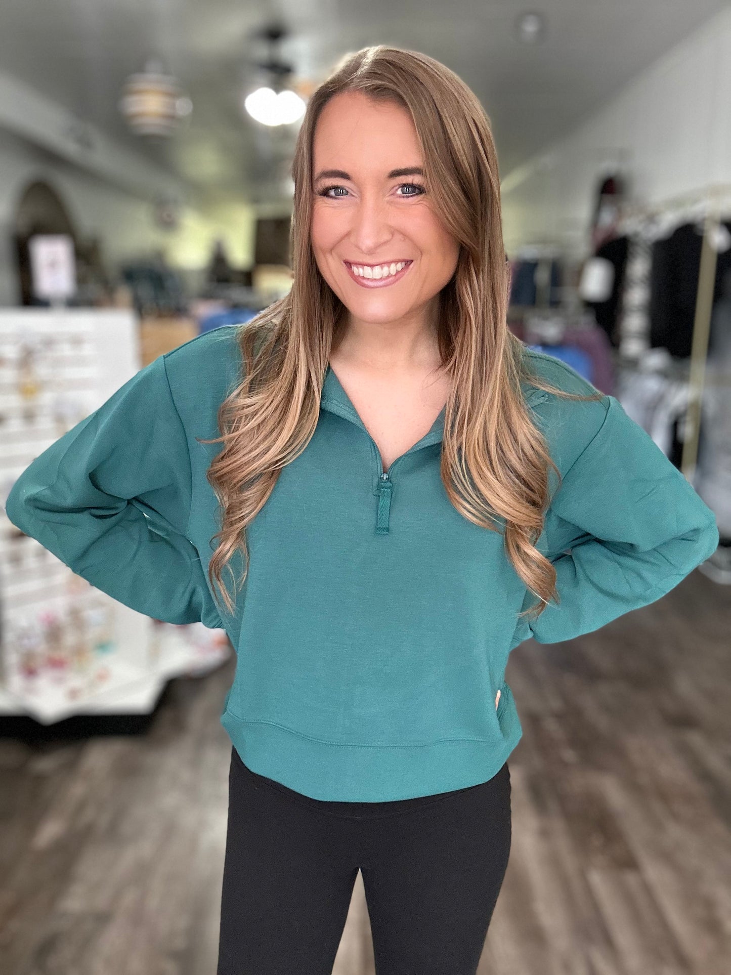 Ellie Quarter Zip (Jade) - Simply Southern