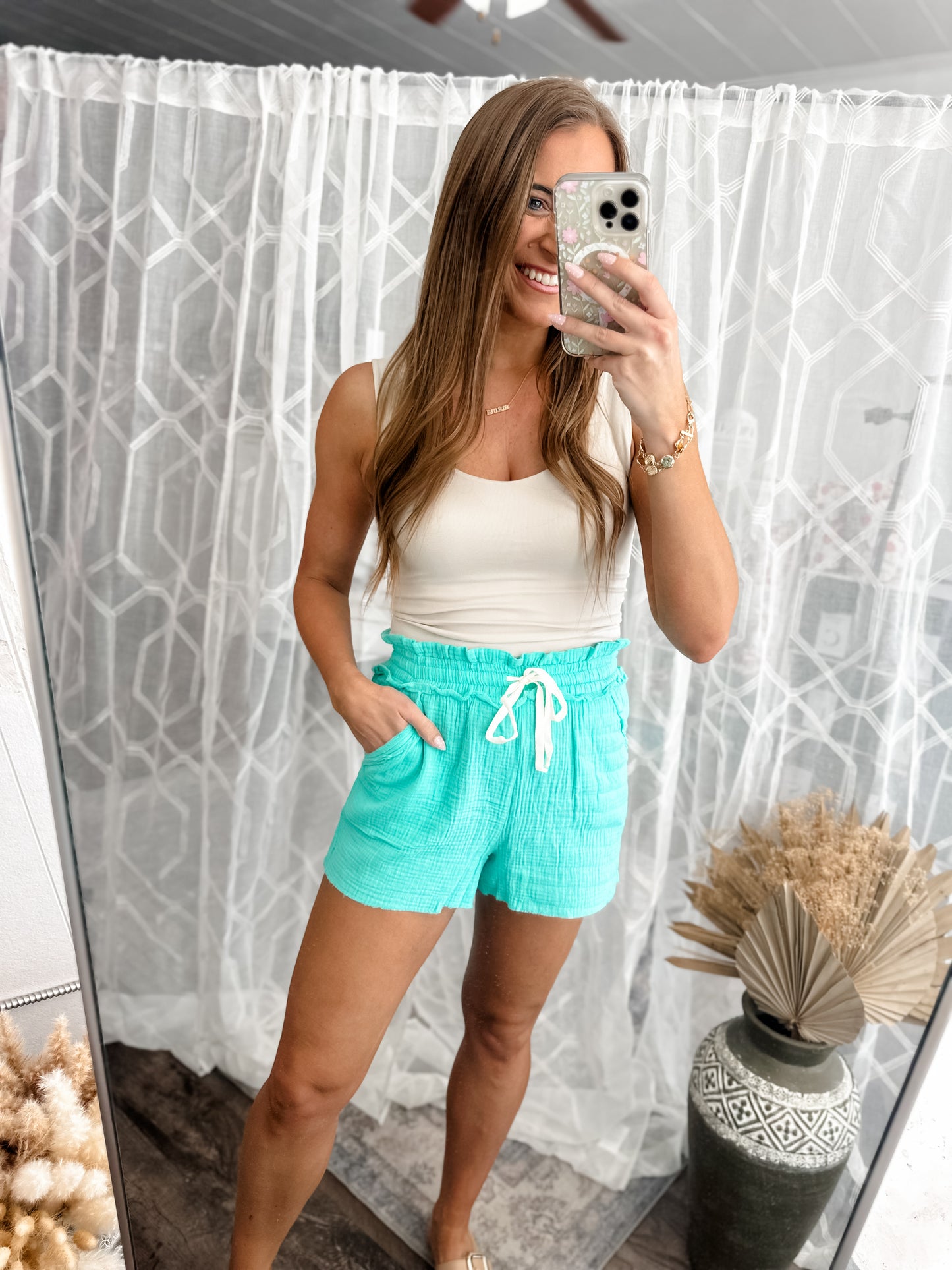 On The Move Gauze Knit Shorts - Mint