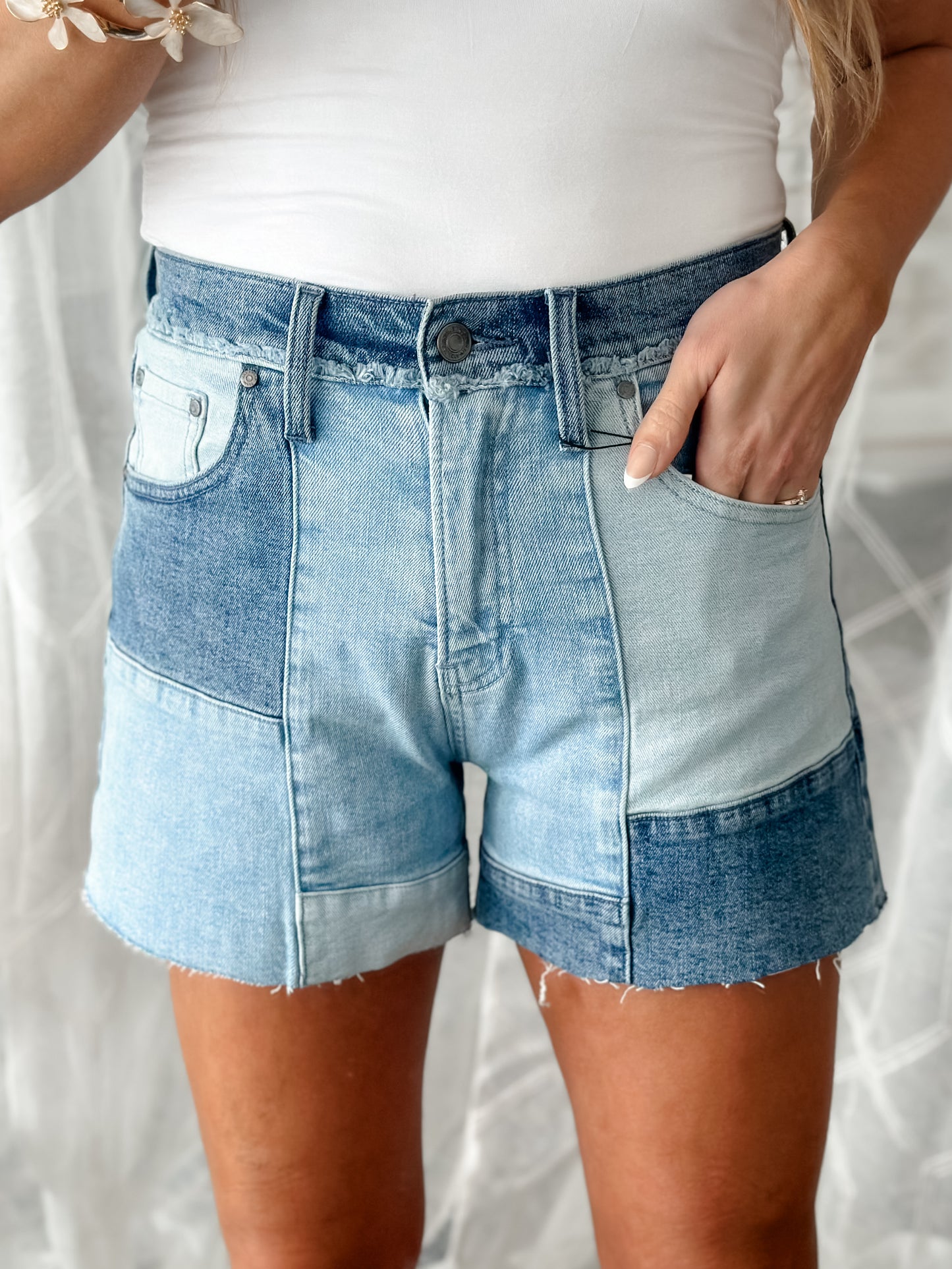 RESTOCK Collins Patchwork Denim Shorts