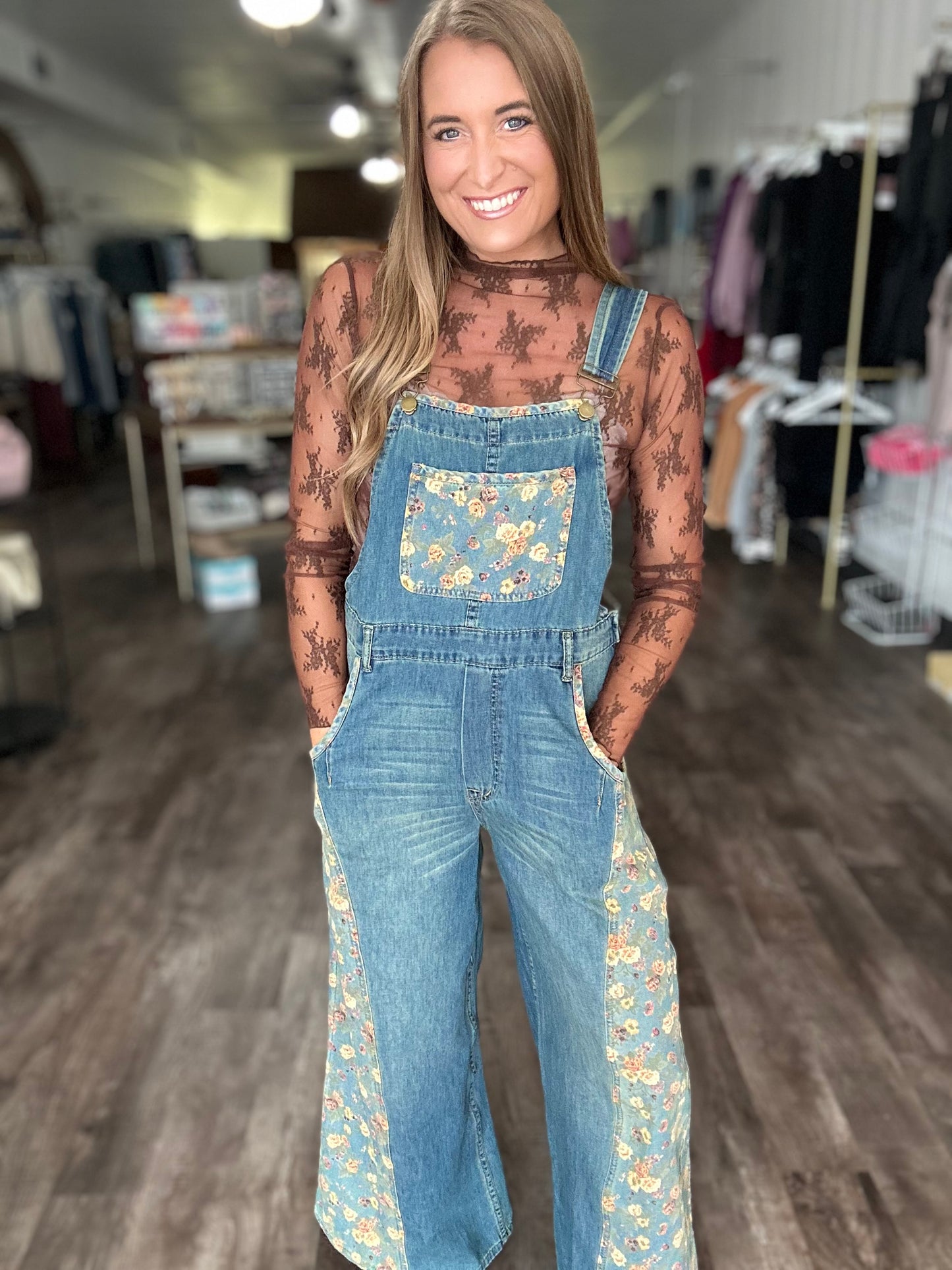 RESTOCK Wild Soul Floral Denim Overalls