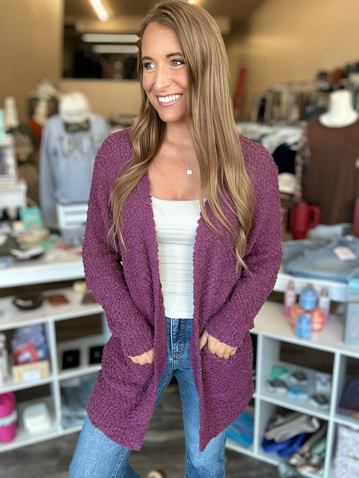 Hannah Popcorn Cardigan (Plum)