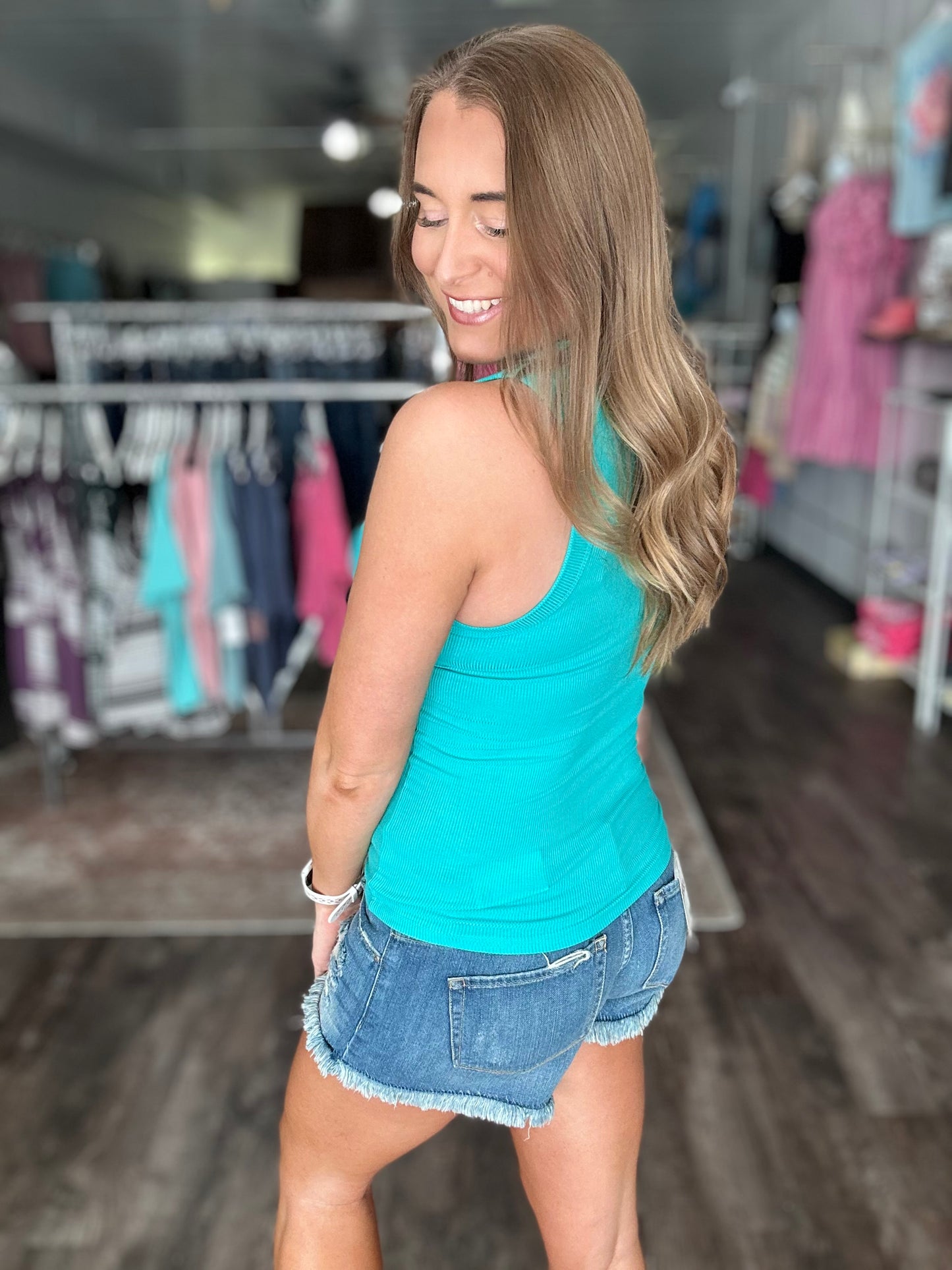 Take Control Ribbed Layering Tank -Jade