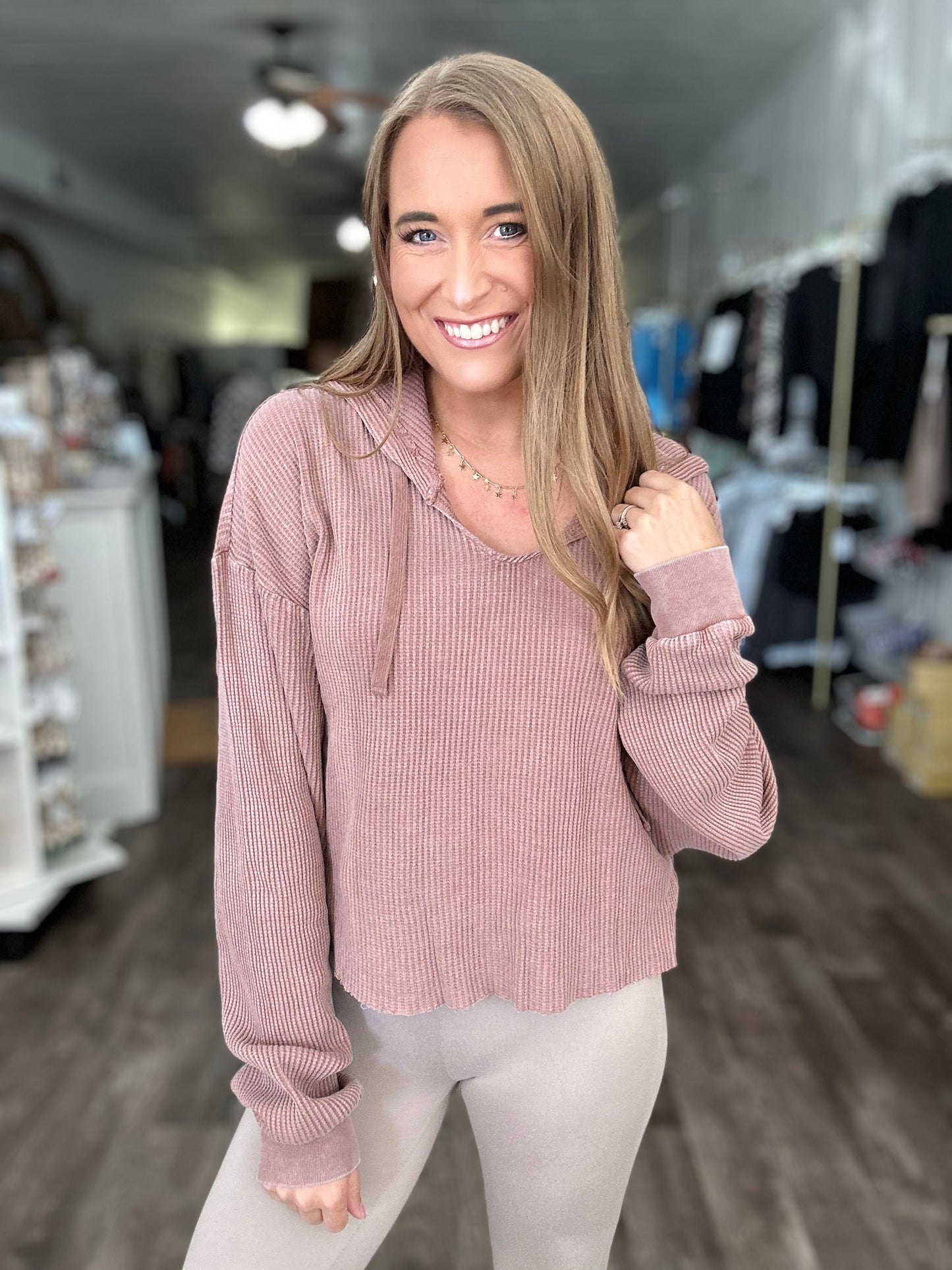 Easy Decisions Slouchy Waffle Knit Top - Chestnut