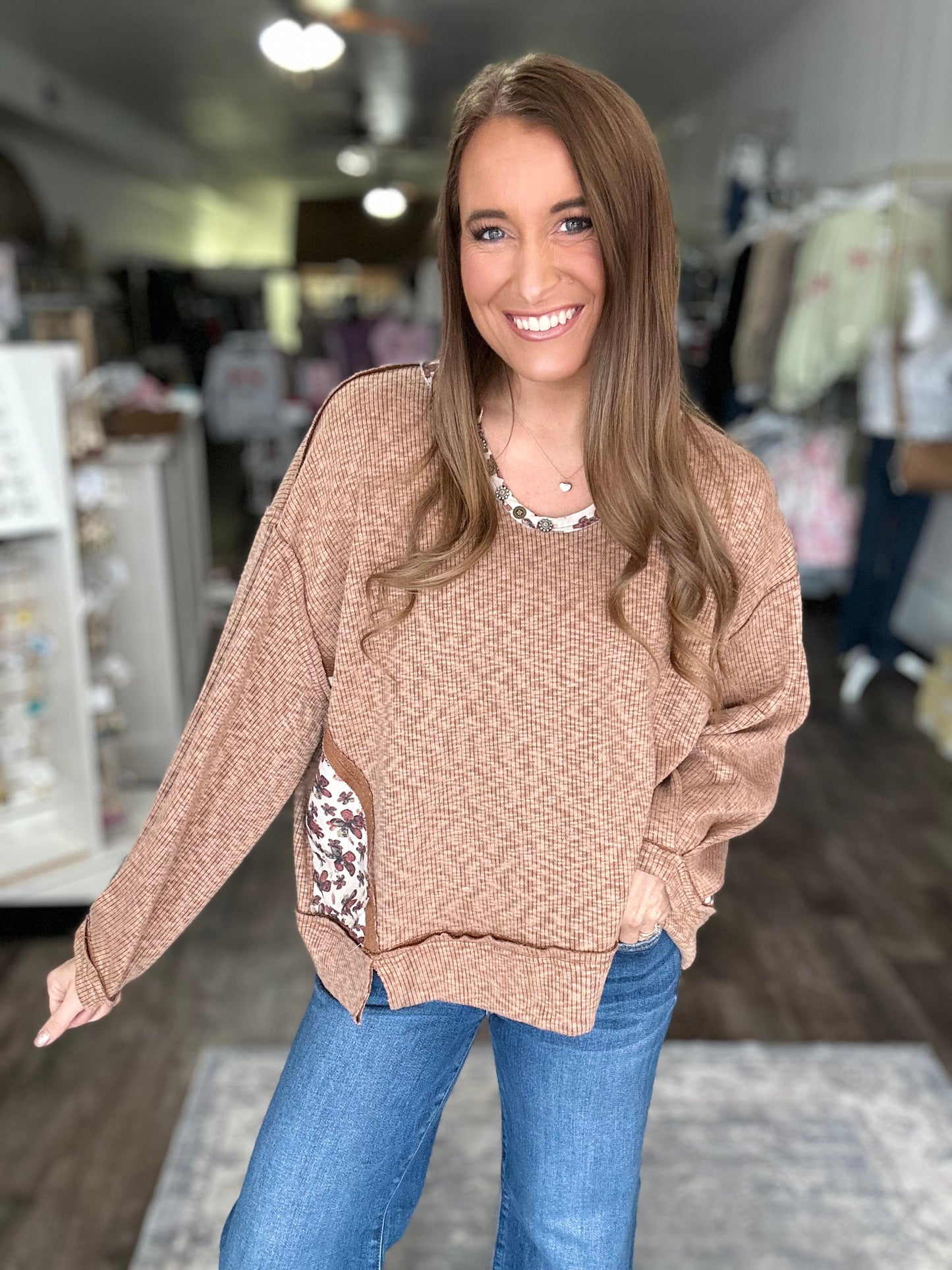 Walking on Main Oversized Top (Brown)