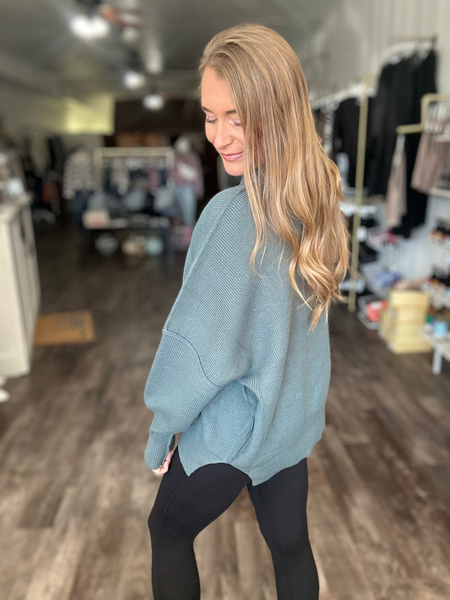 Daydreamer Oversized Mock Neck Sweater - Jade