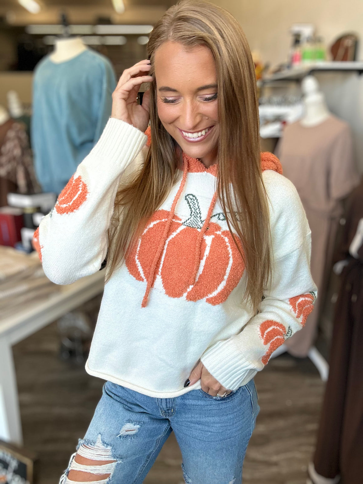 Hannah Cozy Pumpkin Knit Hoodie