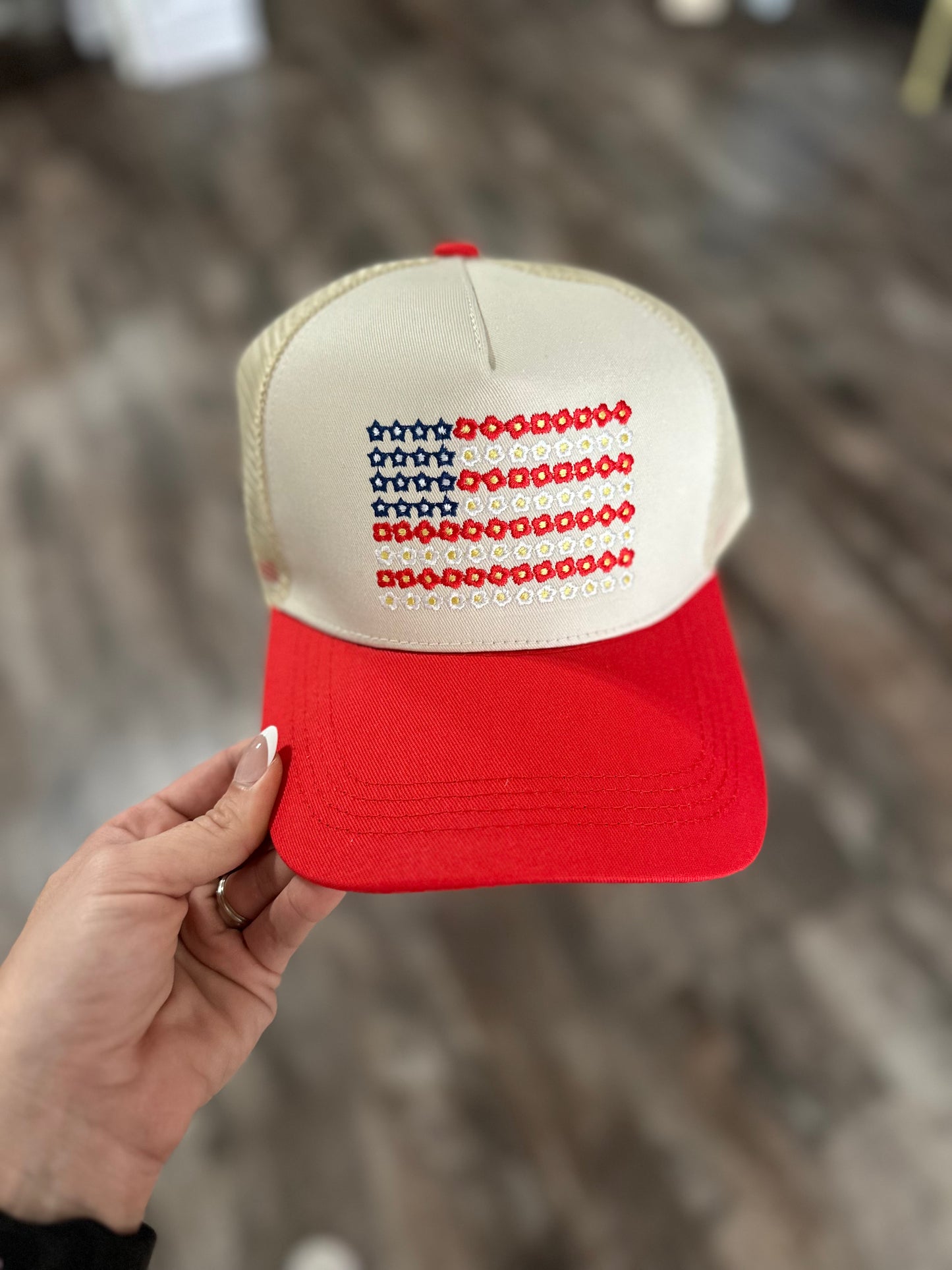 Embroidered Flag Hat (Red)
