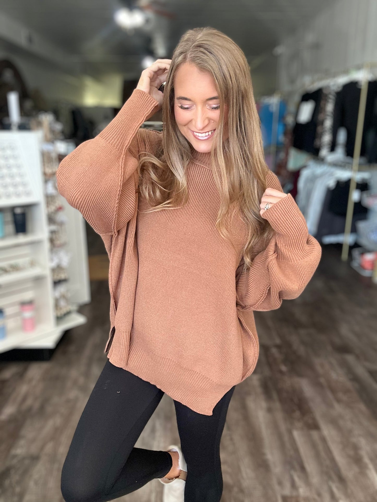 Daydreamer Oversized Mock Neck Sweater - Camel