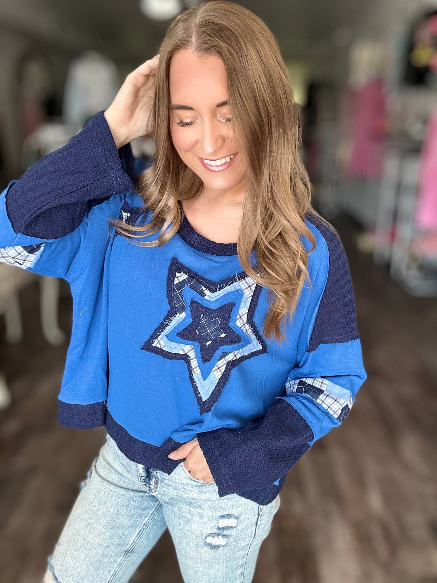 Don’t Want To Leave Oversized Top - Blue