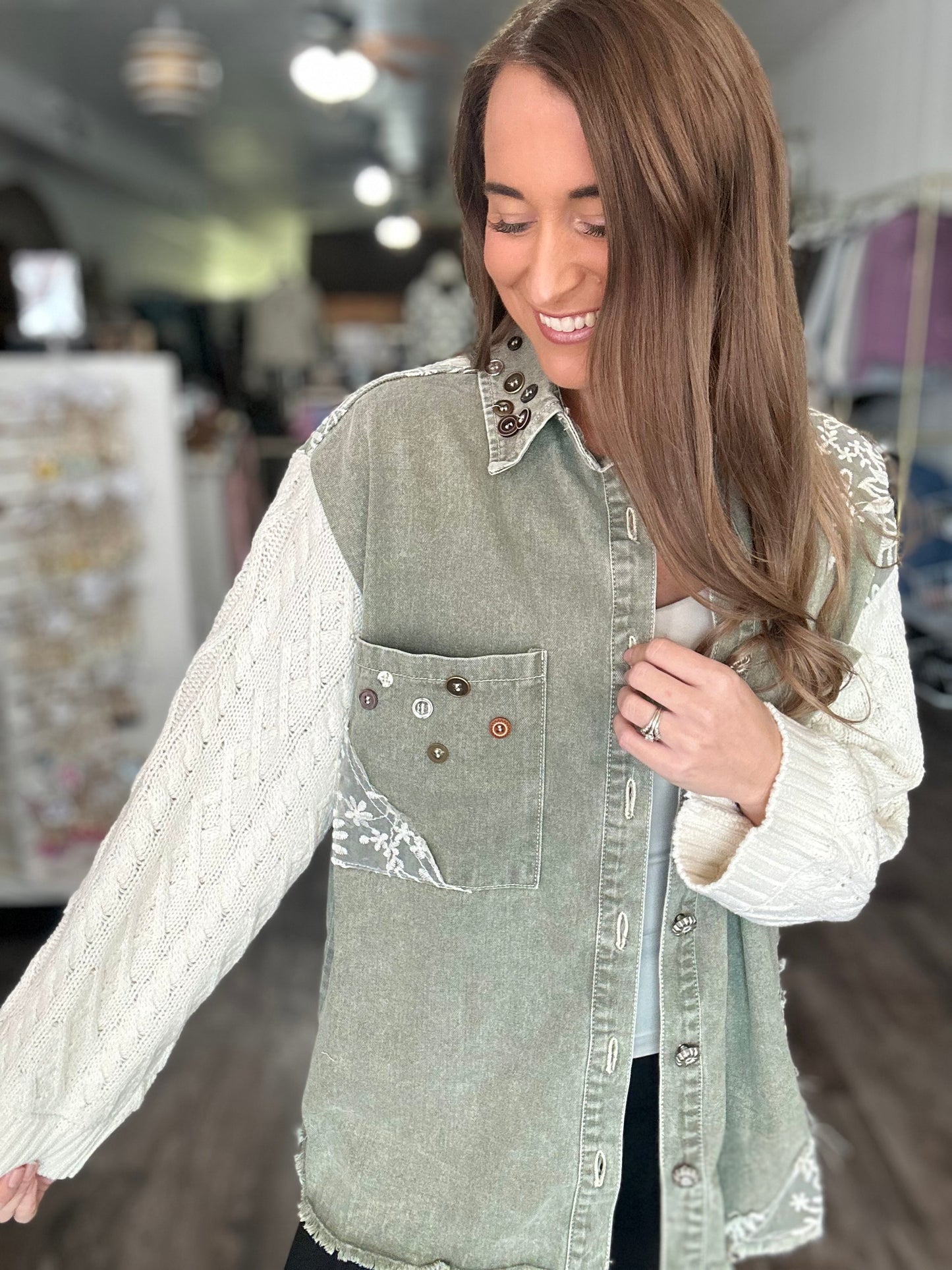 All My Love Sweater Sleeve Shacket (Olive)