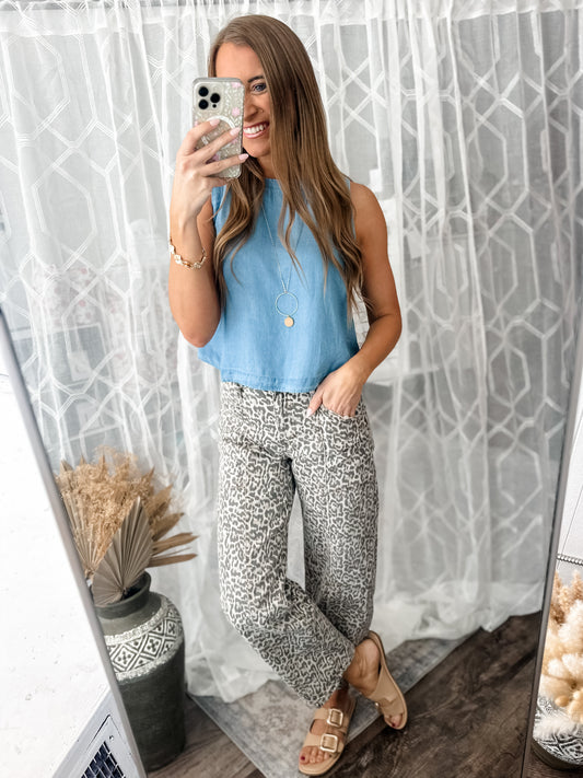 Kamryn Leopard Barrel Denim